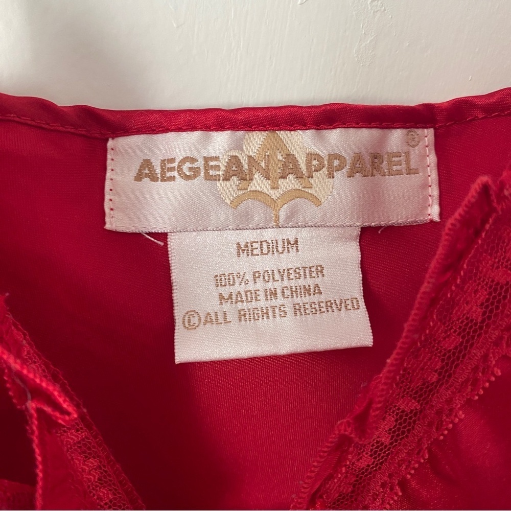 Vintage Aegean Apparel Elegant Red Satin Lace Trim Slip Dress Coquette Girl M - Picture 4 of 6